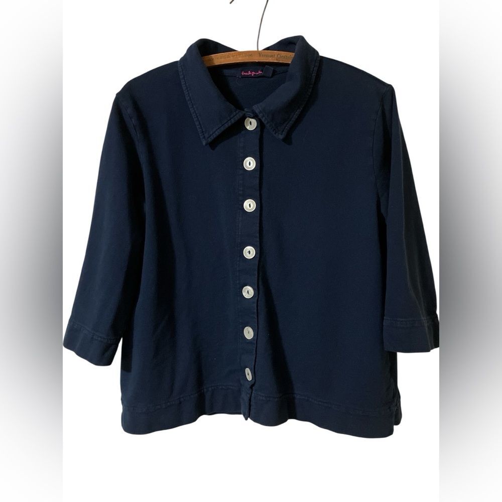 Fresh Produce Jacket Size S 3/4 Sleeves Cotton Summer Layers Navy Blue